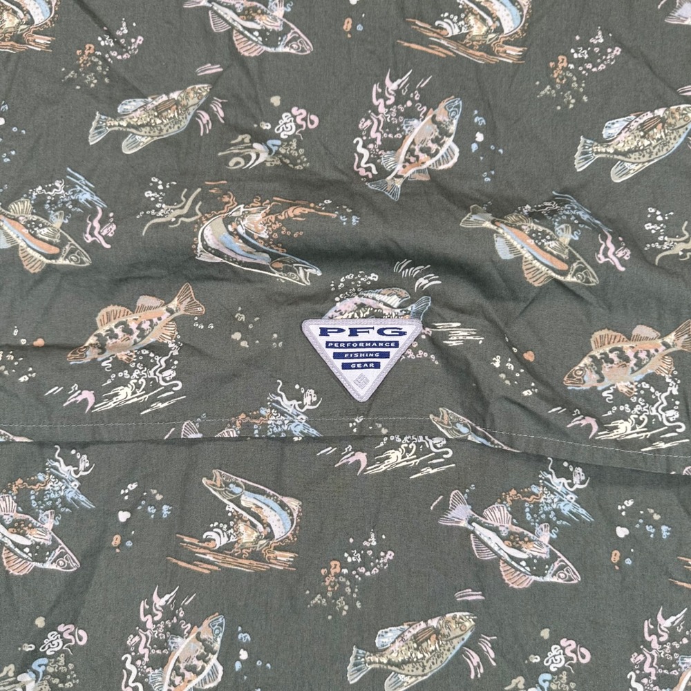 Columbia PFG Shirt Mens Large Olive Green Trollers Best Fish AOP Print NWT - Picture 10 of 11